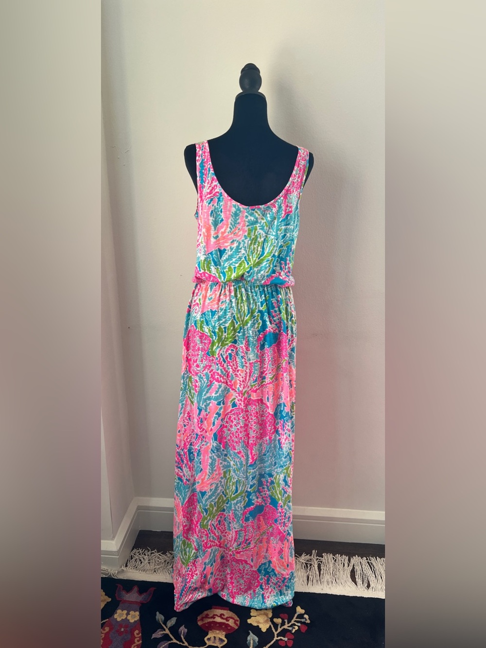 Lilly Pulitzer Pink, Aqua & Green Printed Cotton Tank Maxi Dress Size M - Picture 2 of 5